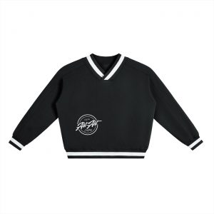 V-Neck Contrast Collar Boxy Sweatshirt